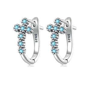 Sterling Silver Turquoise Flower Hoop Earrings - Blue